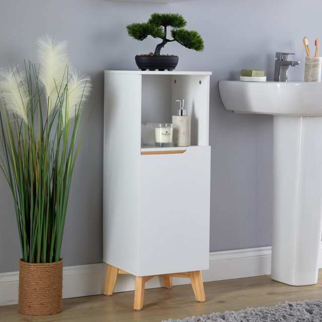 Bathroom Floor Cabinet White 3 Storage Shelves Vanity Organiser Furniture