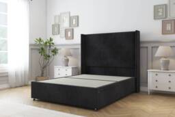 Sloomy Devonshire Black Naples Divan Bed Base No Drawers With 54 Inch Wingback Headboard Black Black King 1