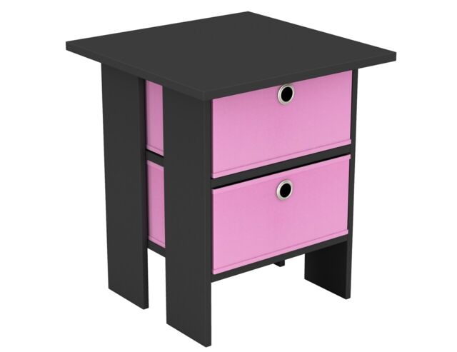 2-Tier 2- Drawer Wooden Side Table Black Black & Pink 1