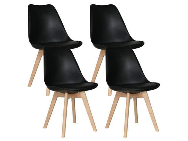 MOF Set of 4 Dining Chairs Wooden Legs Soft Cushion Pad Stylish DELUXE Retro Lounge Dining Office Black