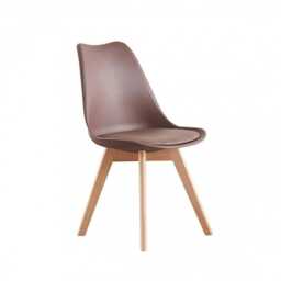 Single Scandinavian Dining Chair with Leather Cushions Solid Wood Legs Brown