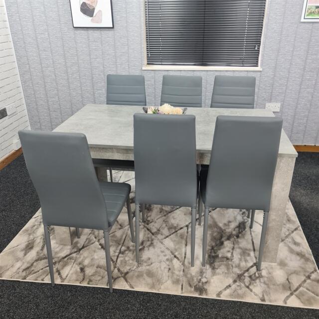 Modern Dining Table Set With 6 Grey Chairs Dining Room Furniture Set Grey One Size 7