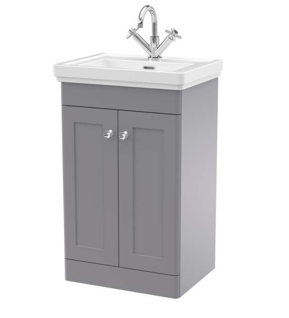Balterley Classic Traditional Bathroom Floor Standing 2-Door Vanity Unit & Fireclay Basin Grey Satin Grey