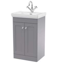 Balterley Classic Traditional Bathroom Floor Standing 2-Door Vanity Unit & Fireclay Basin Grey Satin Grey