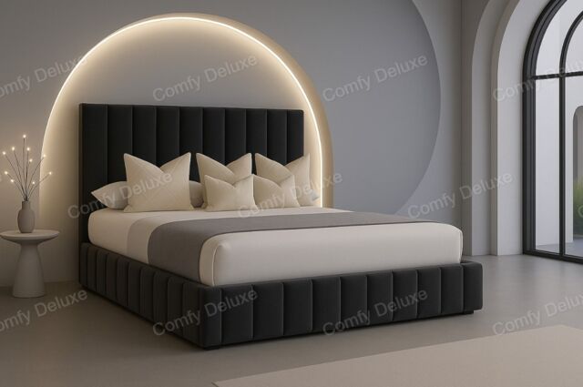 Grey 4ft6 Double Plush Velvet Astro Bed Frame Solid Base