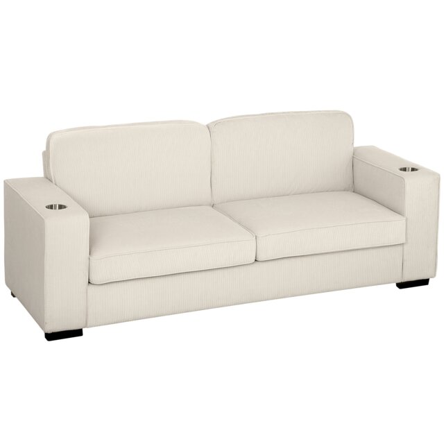 HOMCOM Modern 3 Seater Sofa Upholstered Corduroy Sofa Couch Cream White Cream Cream