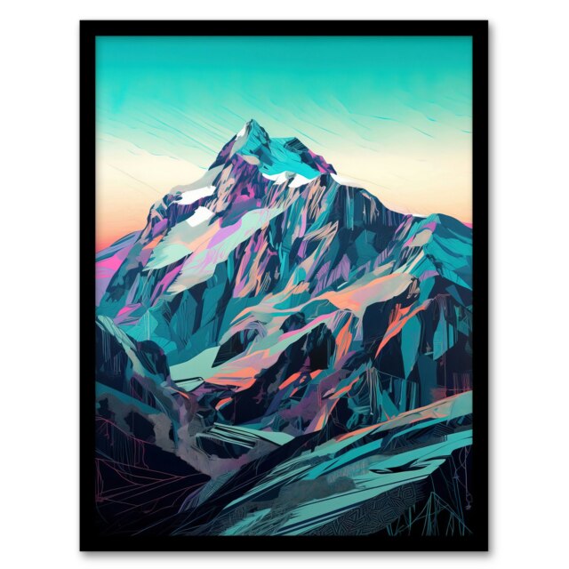 Striking K2 Mountain Landscape Pastel Colour Black Framed Wall Art Print A4