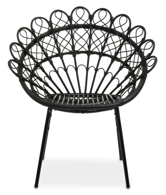 Interiors by Premier Black Rattan Round Peacock Chair, Unique Chair with Metal Legs, Rattan Dining Chair, Rattan Outdoor Chair Black