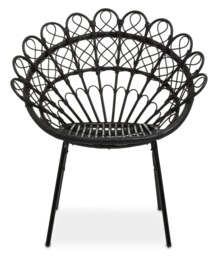 Interiors by Premier Black Rattan Round Peacock Chair, Unique Chair with Metal Legs, Rattan Dining Chair, Rattan Outdoor Chair Black