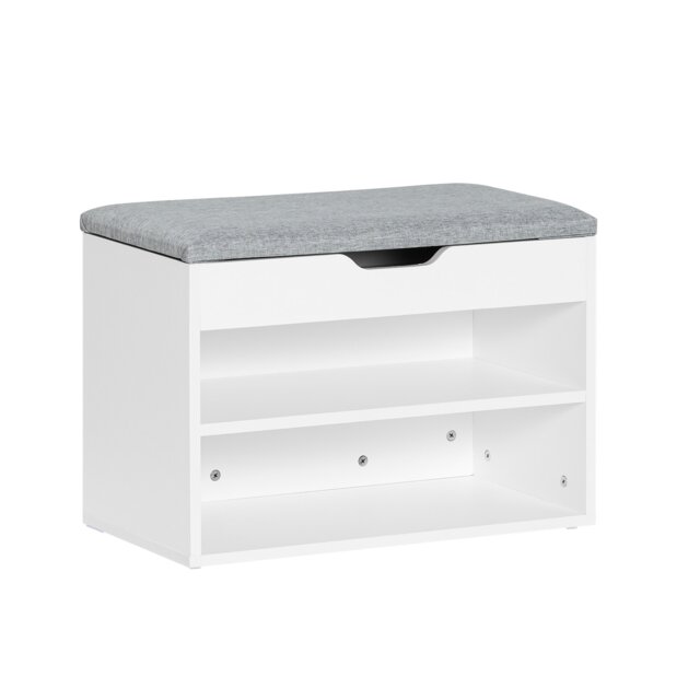 SoBuy Shoe Storage Bench with Padded Seat, 2-Tier Shoe Rack, White/Grey, 23.6x11.8x16.9 in, 13 kg - FSR25-HG