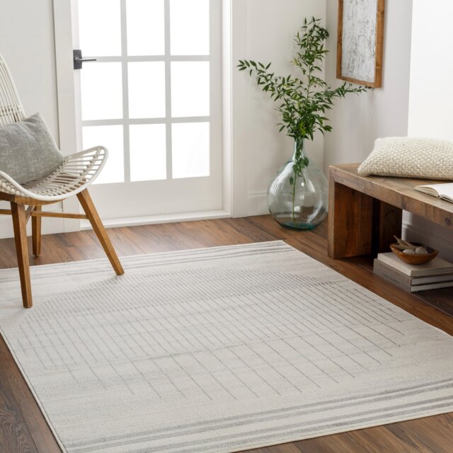 LIVABLISS Floransa-Geometric Modern Rug 200 x 275 cm Grey Ivory Brown