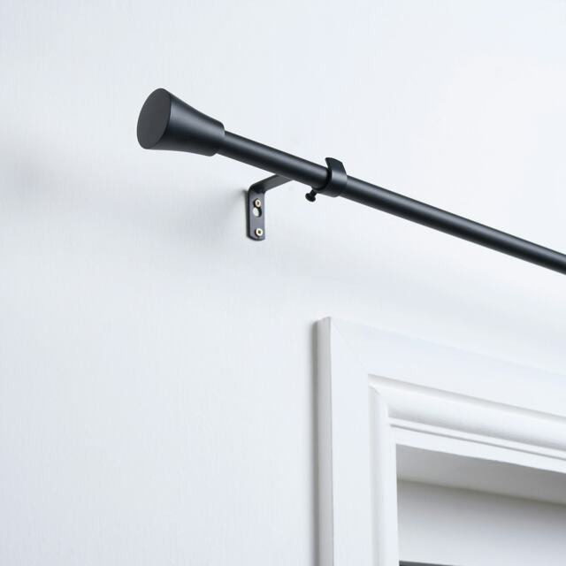 OHS Extendable Metal Finial Trumpet Ends Wall Mounted Rod Fittings Curtain Pole - Black Black
