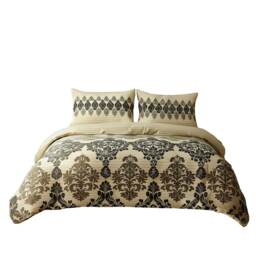 Duvet Cover And Pillowcase Set Natural Black Stripe Floral Design Polycotton Bed Linen Brown Brown Natural Single