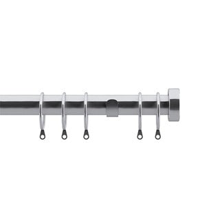 25-28mm Stud End Satin Silver Metal Curtain Pole Set 120 - 210cm Silver Silver
