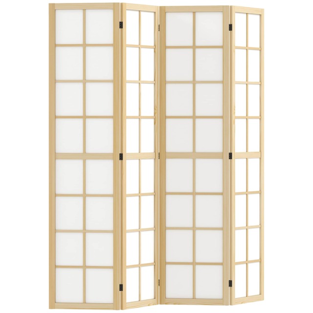 HOMCOM Indoor Room Partition, 4 Panel Folding Room Divider, 160 x 170cm Brown Natural wood finish