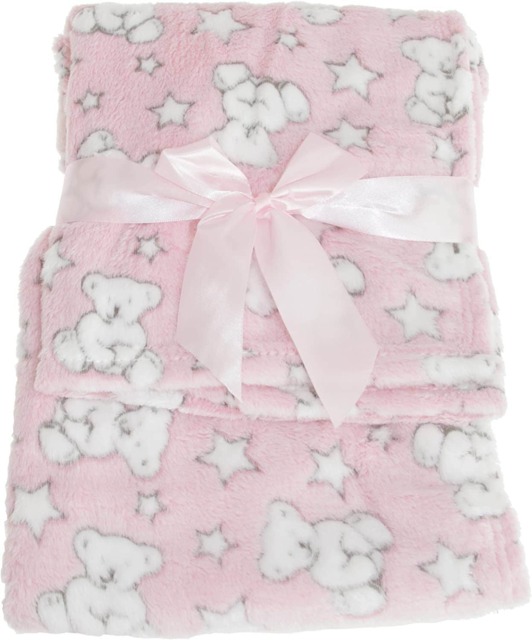 Snuggle Baby Soft Fleece Baby wrap Blanket - Pink Teddy Stars