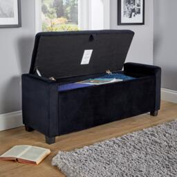 Ottoman Window Seat Hidden Storage Box Bench Velvet Black Home Living Black Black