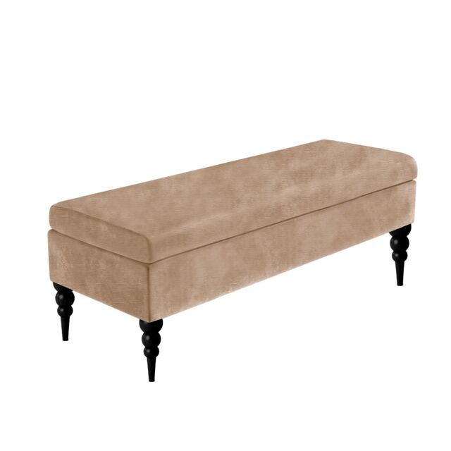 180cm Safar Plain Ottoman Storage Bench -Upholstered Shoes Bench with Black Turned Wooden Legs - Beige Naple Ottoman Bench