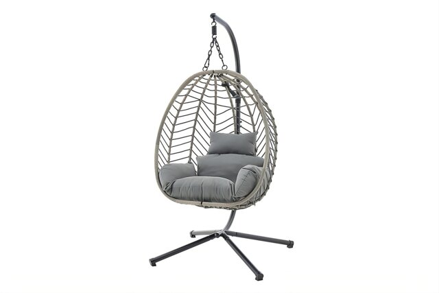 Lovina Balinese Garden Egg Chair, A Grey 1 Seater Swing Chair & Cocoon Hanging Chair, Rattan Effect with Cushions