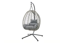 Lovina Balinese Garden Egg Chair, A Grey 1 Seater Swing Chair & Cocoon Hanging Chair, Rattan Effect with Cushions