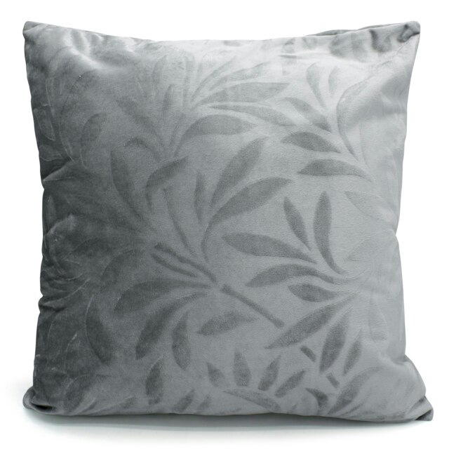 Soft Touch Velvet Flock Leaf Cushion - 43cm x 43cm Grey Silver