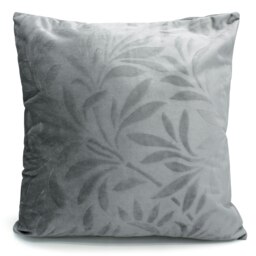 Soft Touch Velvet Flock Leaf Cushion - 43cm x 43cm Grey Silver