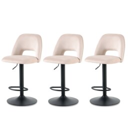 SONARA Set of 3 Adjustable Velvet Upholstered Breakfast Bar Stools White