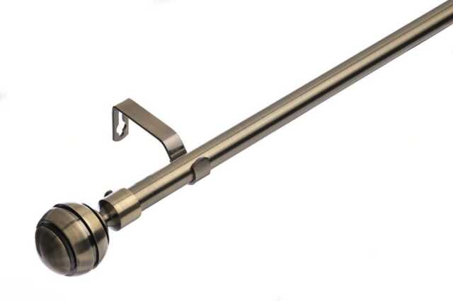 19 mm Extendable Metal Curtain Poles, Antique Brass (Ribbed Ball Finials, 120 - 210 cm)