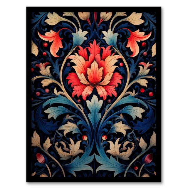 Arabesque Flower Floral Pink Ornate Home Decor Black Framed Wall Art Print A4