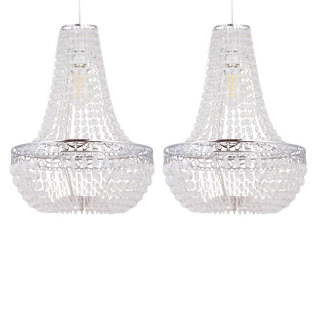 Set of 2 Marino - Chandelier Style Pendant Lightshades Clear Chrome Large 2