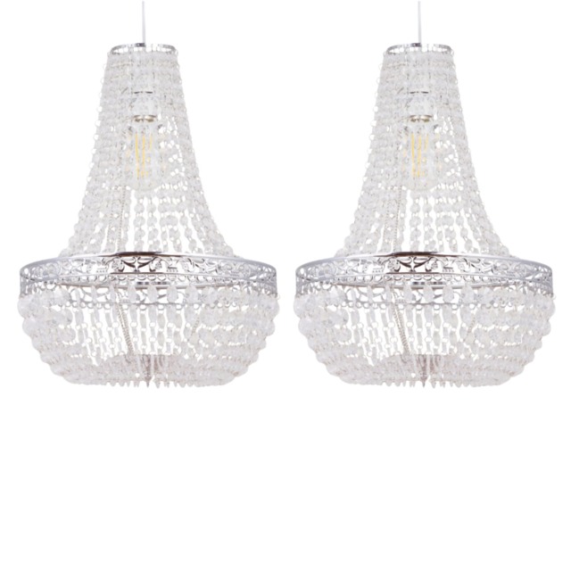 Set of 2 Marino - Chandelier Style Pendant Lightshades Clear Chrome Large 2