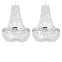 Set of 2 Marino - Chandelier Style Pendant Lightshades Clear Chrome Large 2