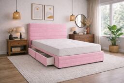 Divan Bed Set Headboard and Footboard with Mattress 3ft Single Pink Suede Storage No Drawers