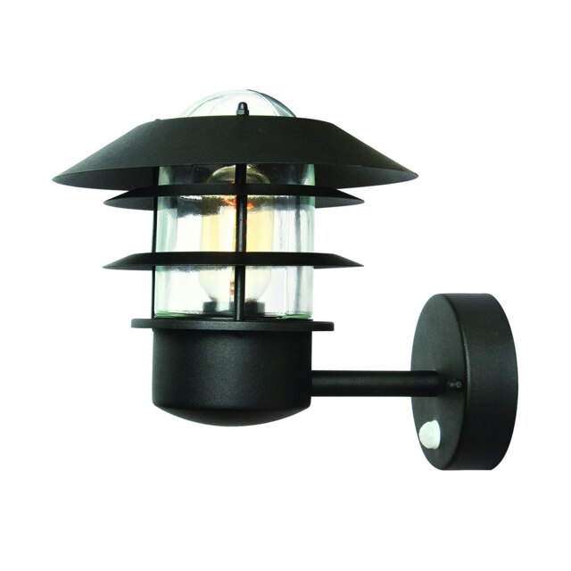 Helsingor 1 Light Outdoor Coastal Wall Lantern Light Black with PIR Motion Sensor IP44, E27