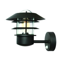 Helsingor 1 Light Outdoor Coastal Wall Lantern Light Black with PIR Motion Sensor IP44, E27