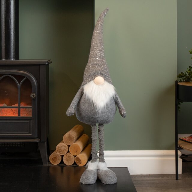 84cm Battery Operated Light up Grey Standing Christmas Gonk with Illuminated Beard