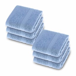 Homescapes Turkish Cotton Light Blue Face Cloth - Set of 6