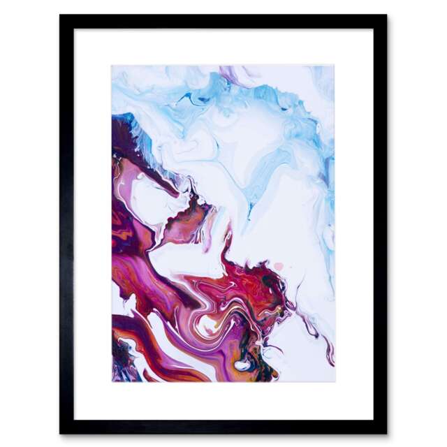 "Abstract Fluid Paint Pink Blue Marble Bathroom 9x7"" Black Framed Wall Art Print"