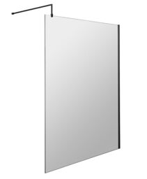 Balterley Blymhill Contemporary Bathroom 8mm Glass Profile Wetroom Screen with Support Bar, Matt Black, 1950 x 1400 x 14mm