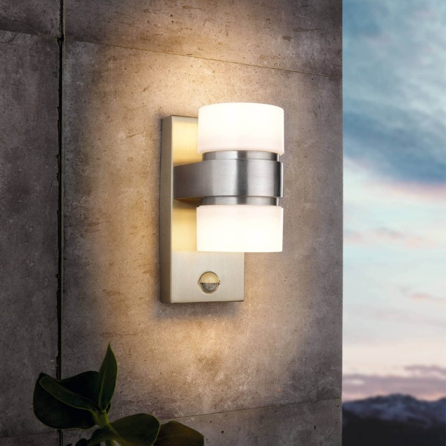 EGLO Atollari LED Modern Silver Exterior Wall Light With Motion Sensor