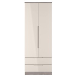Lucca Tall 2 Drawer Double Wardrobe in Kashmir Gloss & Grey Oak (Ready Assembled) Cream Kashmir Gloss & Grey Oak