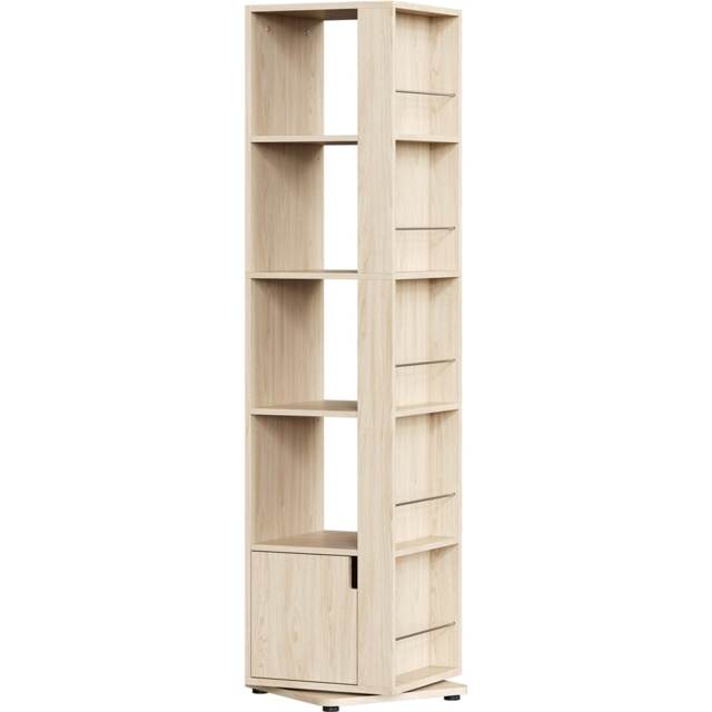 Yaheetech 5-Layer 169cm Corner Bookcase with Closed Storage for Compact Space-Light Natural Wood