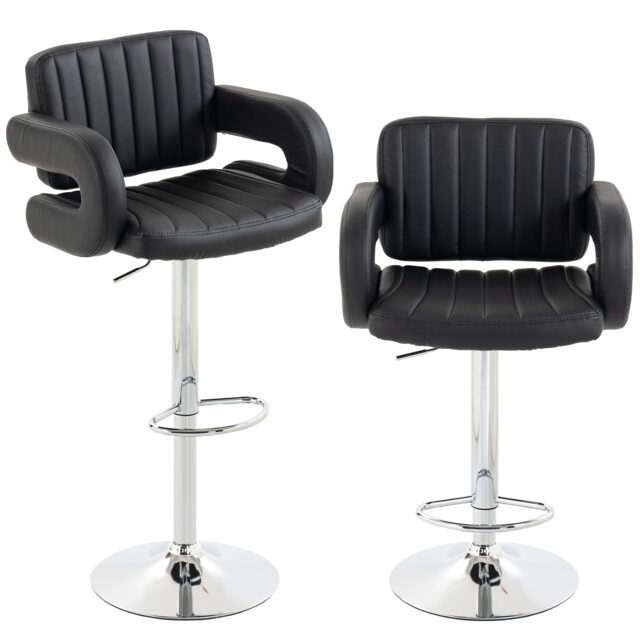 HOMCOM Bar Stools Adjustable Swivel with Armrest Set of 2 Black