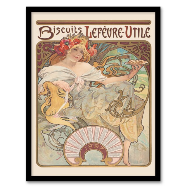 Alphonse Mucha Framed Wall Art Biscuits Lefevre Utile Vintage Advert Home Décor