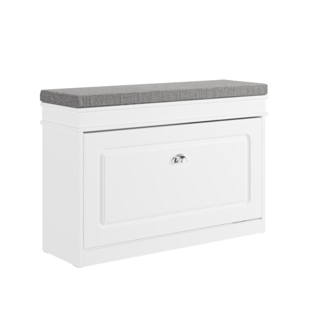 SoBuy Shoe Storage Bench with Seat Cushion, Flip Drawer & 2-Tier Rack, White, 29.5x9.4x20.0 inches, 11 kg - FSR82-L-W