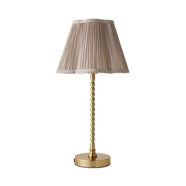ValueLights Maeve Light Grey Pleated Faux Silk Scallop Shade Brushed Gold Bobbin Table Lamp Gold