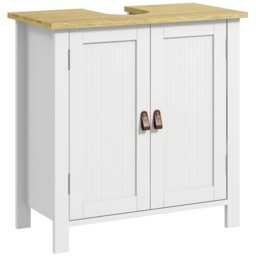 kleankin Under Sink Bathroom Cabinet, Modern Freestanding Under Sink Cabinet with Adjustable Shelf, 2 Doors and PU Pulls for Basin without Pedestal, White
