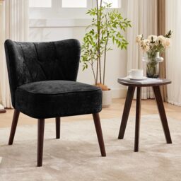 Velvet Accent Chairs for Living Room Bedroom Armless Upholstered Side Chair - Black / 1 PC