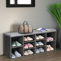 Wooden Shoe Storage Bench With Cushioned Seat 104CM Grey Grey