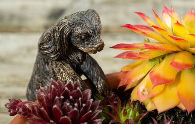 Antique Bronze Coloured Cavalier King Charles Spaniel Pot Buddy Plant Pot Hanger Bronze